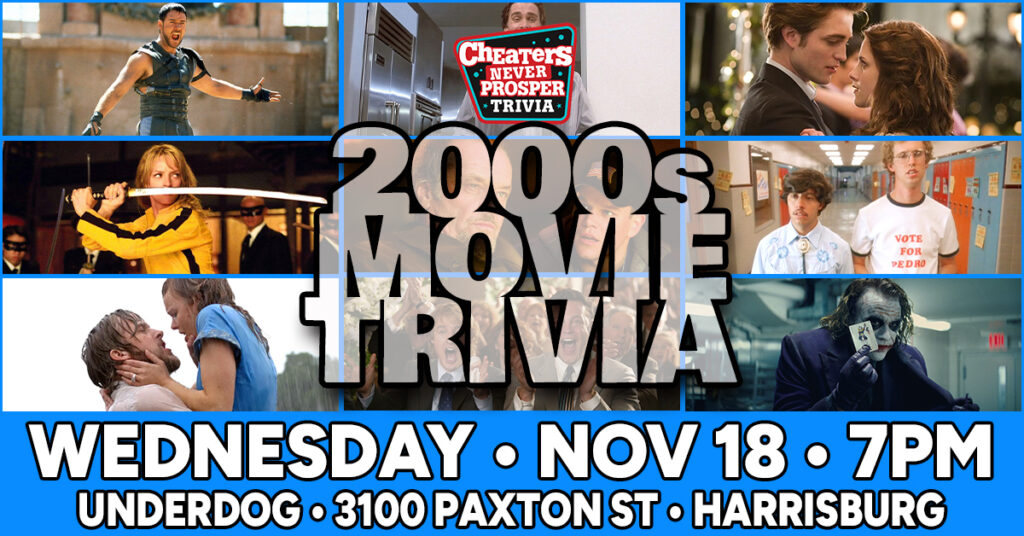 2000s Movie Trivia at Underdog Sports Bar & Grill (Paxton Street) in Harrisburg, PA on Wednesday, November 18, 2026 at 7PM